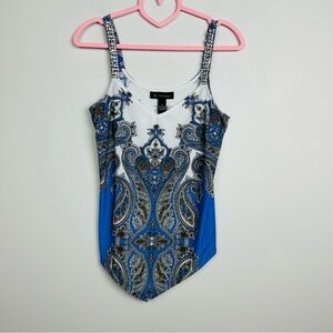 INC International Concepts Blue and White Paisley Top Size Small